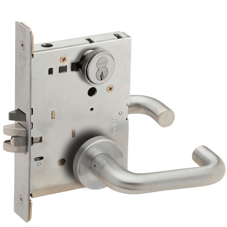 Schlage Grade 1 Classroom Mortise Lock, Schlage FSIC With Core, S123 Keyway, 03 Lever, A Rose, Satin Chrome L9070R 03A 626
